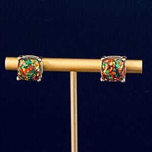 Multicolor Glitter Gold Studs Earrings NEW
